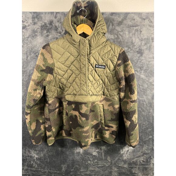 Columbia Women's Sweet View Fleece Hooded Pullover Camouflage Large 1/4 Snap - Picture 3 of 8